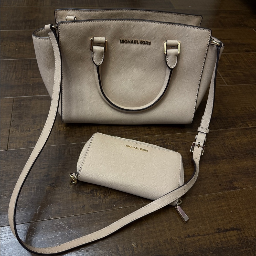 Michael Kors Beige Satchel and Wallet